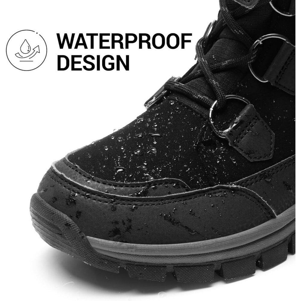Women’s Black Waterproof Winter Snow Boots Warm Faux Fur Non Slip Mid Calf - Picture 4 of 8